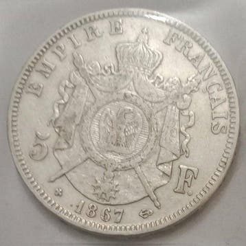 Frankrijk. Napoléon III. 5 Francs 1867-BB, Strasbourg