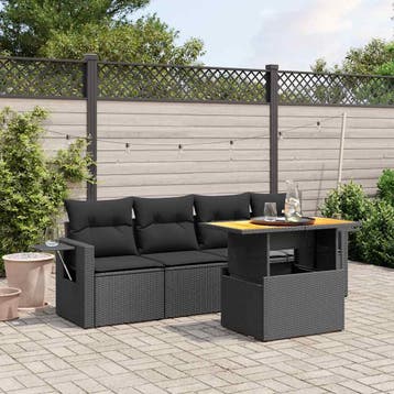 vidaXL 5-delige Loungeset met kussens poly rattan zwart, Verzenden, Nieuw, Loungeset