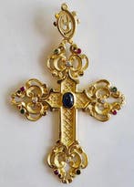 Kruishanger - 18 karaat Geel goud - 13.00ct. tw. Saffier -