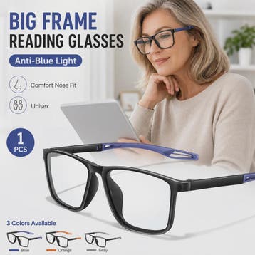 KAROS Blauw Licht Blokkerende Leesbril - Unisex Grote Frame, Verzenden, Nieuw