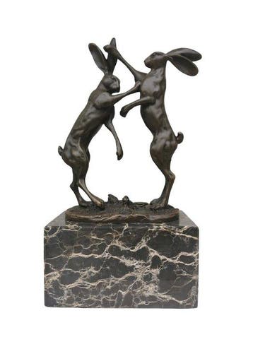 Figuur - Fighting hares - Brons, Marmer