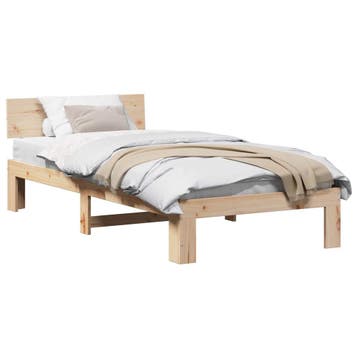 vidaXL Bedframe met hoofdeinde Naturel 90 x 200 cm Massief, Verzenden, Nieuw, Bruin, Hout