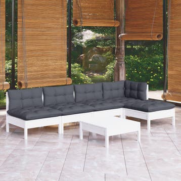 vidaXL 6-delige Loungeset met kussens grenenhout wit, Verzenden, Nieuw, 6 zitplaatsen, Loungeset