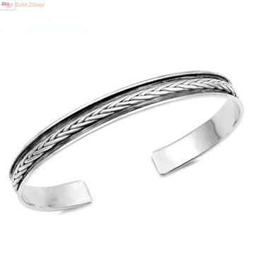 Zilveren design klemarmband vlechtmotief, Verzenden, Nieuw, Zilver