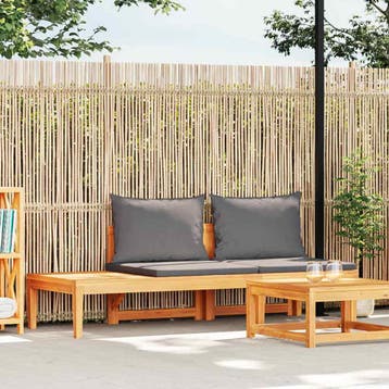 vidaXL Tuinbank met tafel en donkergrijze kussens massief, Tuin en Terras, Verzenden, Nieuw, Hardhout