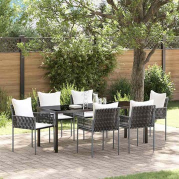 vidaXL Tuin eettafelset 7 st Bruin en zwart PE Rattan, Verzenden, Nieuw, Rotan, 7 zitplaatsen