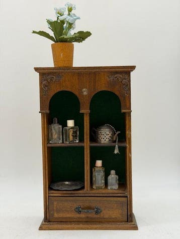 wandvitrine / boudoirkastje met onderlade - Poppenhuis met, Antiek en Kunst