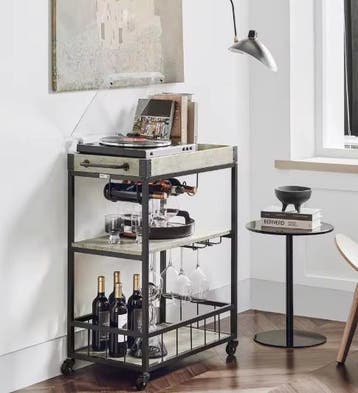 Betonlook Keukentrolley met Flessenrek en Dienblad – 90 cm, Verzenden, Nieuw
