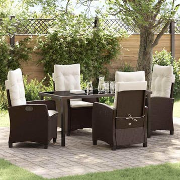 vidaXL Tuin eettafelset met kussen 5 pcs Bruin poly rattan, Verzenden, Nieuw, Rotan, 5 zitplaatsen