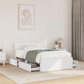 vidaXL Bedframe met lade met hoofdeinde 2 st Wit Bewerkt, Verzenden, Nieuw, Wit, Hout