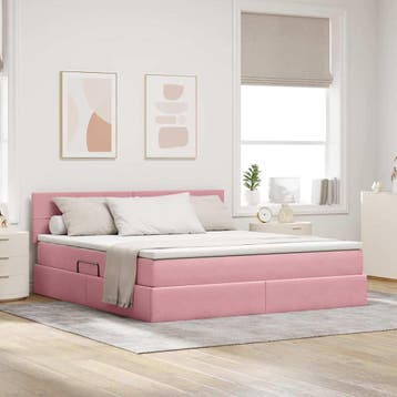 vidaXL LED Opslagbed met Matras Roze 160 x 200 cm Fluweel, Verzenden, Nieuw, Stof