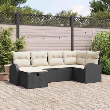 vidaXL Bankstel 6 st Zwart en Crème poly rattan, Verzenden, Nieuw, Rotan, 6 zitplaatsen