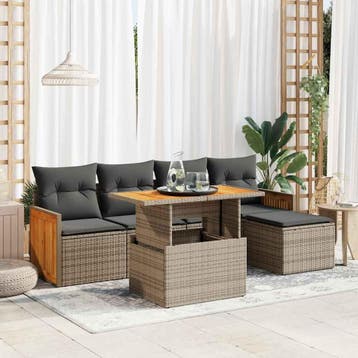 vidaXL 6-delige Loungeset met kussens poly rattan acacia, Verzenden, Nieuw, Loungeset