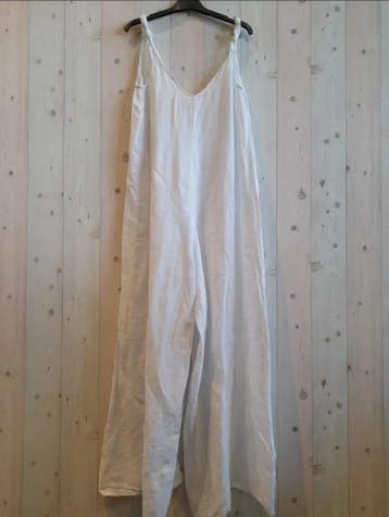 Jumpsuit in 100% linnen - v-hals en rug - kleur WIT - lange, Nieuw