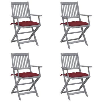 vidaXL Set van 4 klapstoelen met kussens, gemaakt van, Verzenden, Nieuw, Hout