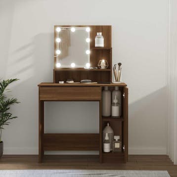 vidaXL Kaptafel met LED-verlichting 86,5x35x136 cm bruin, Verzenden, Nieuw, Overige houtsoorten, 50 tot 100 cm