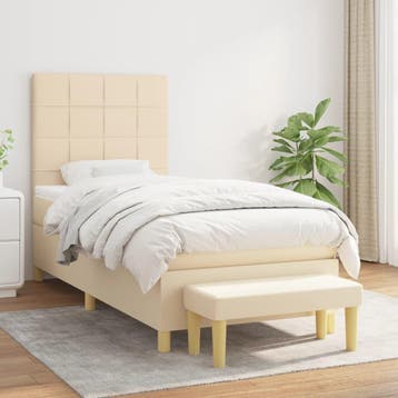 vidaXL Boxspring met matras stof crèmekleurig 100x200 cm, 100 cm, Eenpersoons, Verzenden, Nieuw