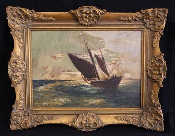 Roeder, W. Frank (XIX-XX) - Segelschiff auf bewegter See -, Antiek en Kunst