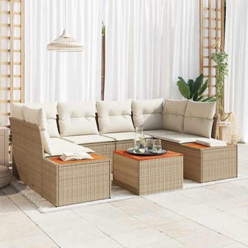 vidaXL Tuinbankenset 6 st Beige Poly riet, Verzenden, Nieuw, Rotan, 6 zitplaatsen
