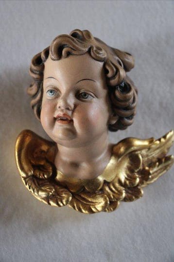 Val Gardena: putti hoofd, hout, 1950-1960, verguld - Figuur