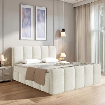 Boxspringbed Manitoba - Bouclé stof - 180 x 200 cm - Crème, Verzenden, Nieuw