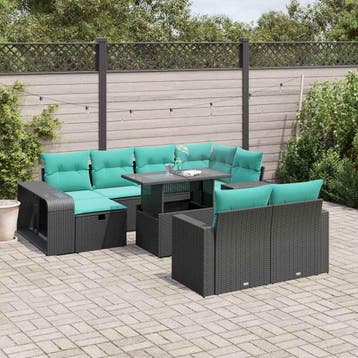 vidaXL 11-delige tuinbankset met kussens, zwart polyrotan, Verzenden, Nieuw
