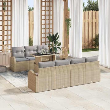 vidaXL Tuin Sofa Set 8 st Beige Poly Rattan, Verzenden, Nieuw, Rotan, 8 zitplaatsen
