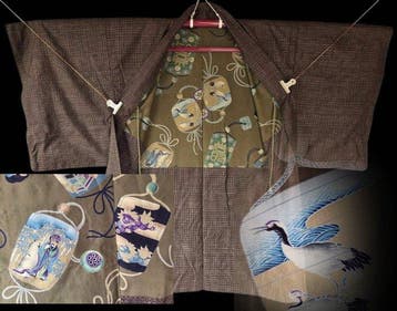 Vintage Japanse zijden haori voor heren met voorspoedige