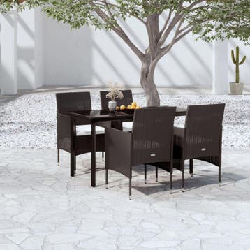 vidaXL 5-delige Tuinset met kussens zwart, Verzenden, Nieuw, 4 zitplaatsen, Tuinset
