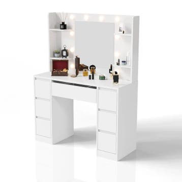 Kaptafel / Schminktafel Malia - Incl. Spiegel en LED - Wit, Verzenden, Nieuw