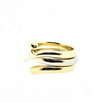 Bicolor gouden 3-delige ring; Georg Jensen, Gebruikt, Ophalen of Verzenden, Kleiner dan 17, Dame