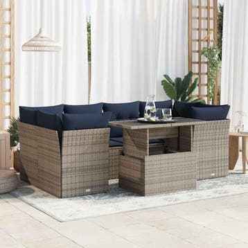 vidaXL 7-delige Loungeset met kussens poly rattan acacia, Verzenden, Nieuw, Loungeset