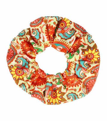 Haarelastiek Scrunchie – Paisleyprint – Multicolor Oranje, Nieuw