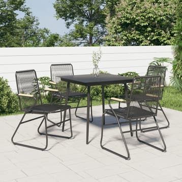vidaXL 5-delige Tuinset PVC-rattan zwart, Verzenden, Nieuw, 4 zitplaatsen, Tuinset