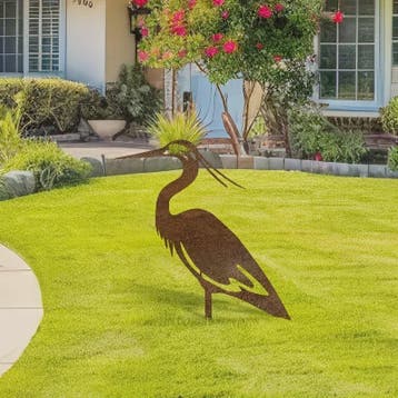 Roestkleurige Metalen Reiger Tuinbeeld - Stijlvolle Vogel Sc, Verzenden, Nieuw