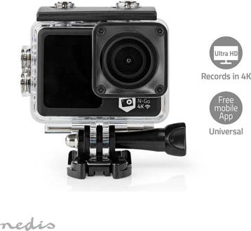 Nedis Action Camera – 4K@30fps – 16 MP – Dual Screen – 30M W, Verzenden, Zo goed als nieuw