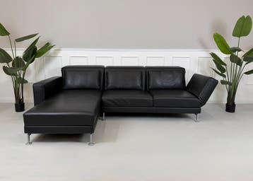 Brühl Moule Hoekbank Lederen Sofa Slaapfunctie Zwart Jumbo, Hoekbank, Driepersoons, Leer, Ophalen of Verzenden
