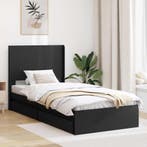 vidaXL Bedframe met opbergruimte en hoofdbord Zwart 90 x 190, Verzenden, Nieuw, Zwart, Hout