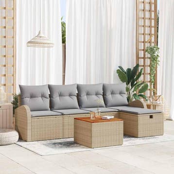 vidaXL Tuinbankenset 6 st Beige Poly riet, Tuin en Terras, Verzenden, Nieuw, 6 zitplaatsen