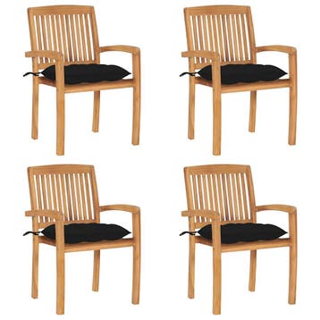 vidaXL Tuinstoelen stapelbaar 4 st met kussens massief, Verzenden, Nieuw, Hout