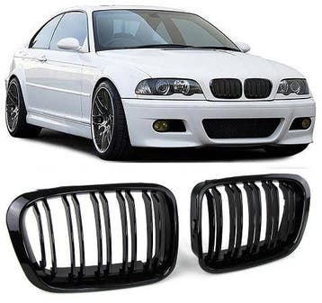Grill Nieren BMW E46 98-01 Dubbel Glans Zwart, Auto-onderdelen, Ophalen of Verzenden, Nieuw