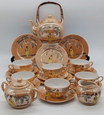 Theeservies - Japanisches Geisha Teeservice – 21-teiliges, Antiek en Kunst
