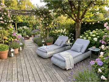 Veiling - Ligbeddenset incl. bijzettafel/kussens 3-delig, Tuin en Terras, Ligbedden, Nieuw