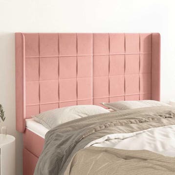 vidaXL Hoofdbord met randen 147x16x118/128 cm fluweel roze, Verzenden, Nieuw, Stof
