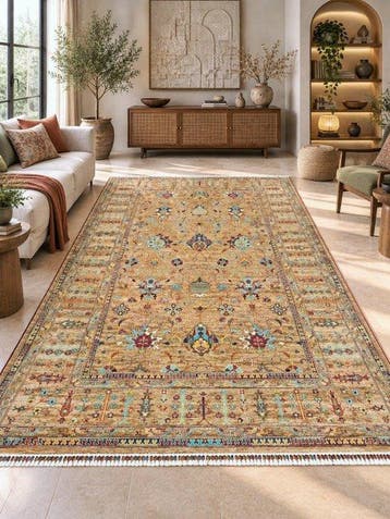 Ziegler, Premium camelkleur en turquoise 100% handgeknoopt, Nieuw
