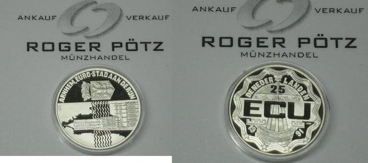 25 Ecu 1991 Nederland Stadt Arnheim zilver Pp selten zilver, Postzegels en Munten, Munten | Europa | Niet-Euromunten, Verzenden