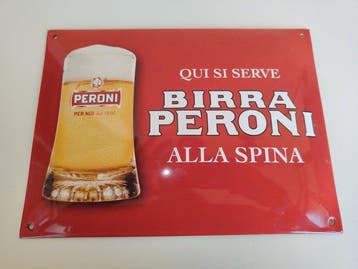 Peroni - Geëmailleerd uithangbord voor Peroni-bier - birra, Antiek en Kunst