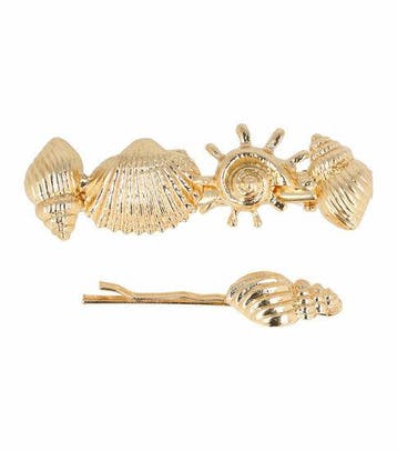 Haarspeld Duckklem & Schuifspeldje 6cm – Schelpen – Metaal –, Nieuw