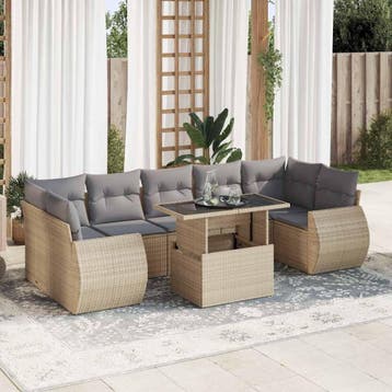 vidaXL 8-delige Loungeset met kussens poly rattan beige, Verzenden, Nieuw, Loungeset