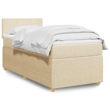 vidaXL Boxspring met matras stof crèmekleurig 80x200 cm, Eenpersoons, Verzenden, Nieuw, 80 cm